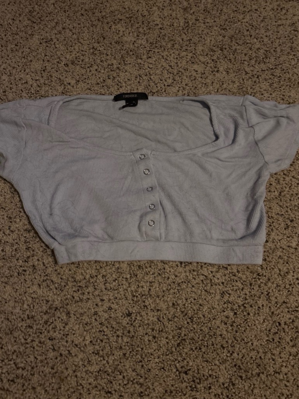 Forever 21 Light Blue Ribbed Button-Front Crop Top